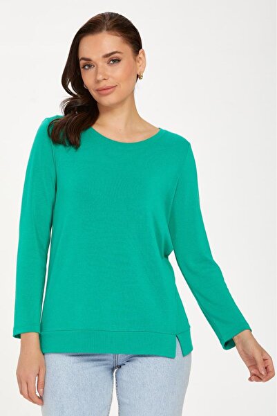 İKİLER Yuvarlak Yaka Etek Ucu Yırtmaçlı Bluz 234-1006