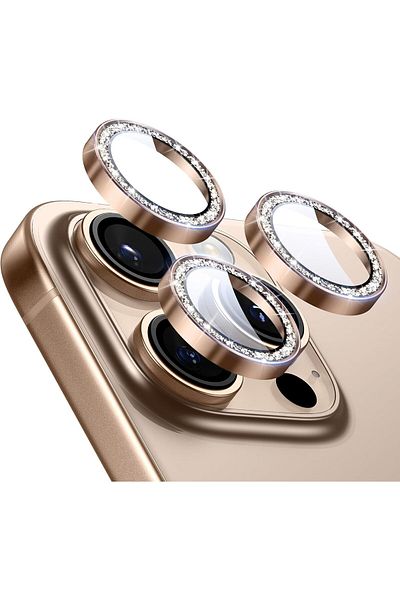 AWH واقي عدسة الكاميرا لجهاز iPhone 16/15/14 Pro Max/Pro، زجاج عالي الدقة، لامع من التيتانيوم الصحراوي