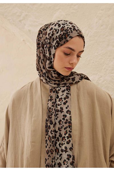 Fresh Mink Colored Leopard Patterned Ram Shawl
