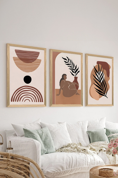 Artavessa 3 Piece Wood Frame Look MDF Poster Painting Set - Set 36