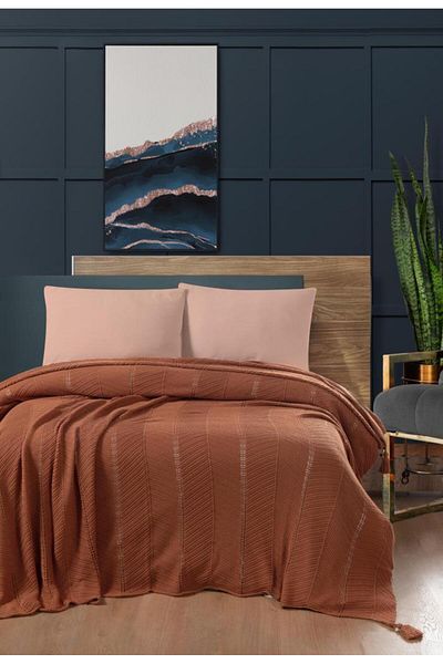 Luoca Patisca SOPHISTIC DOUBLE PERSONAL ACRYLIC KNITTED BLANKET ORANGE