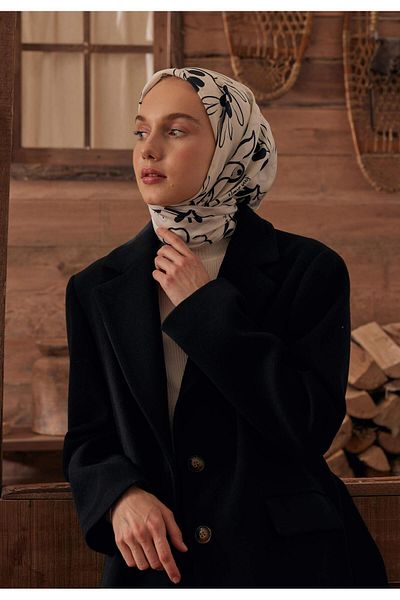 Fresh Luna Patterned Cotton Silk Ecru Scarf