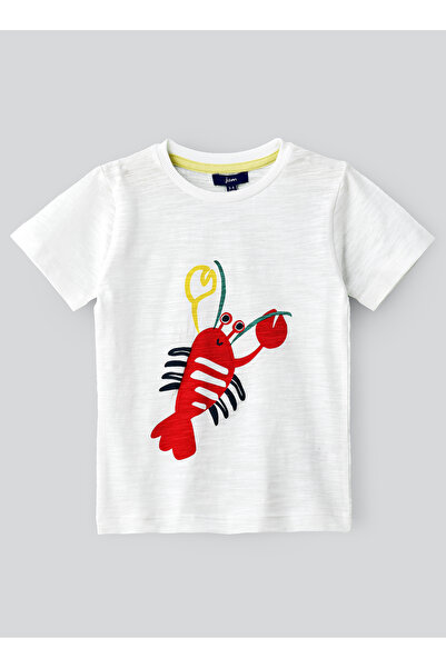 Basicxx Boys' White Lobster Graphic Cotton T-Shirt