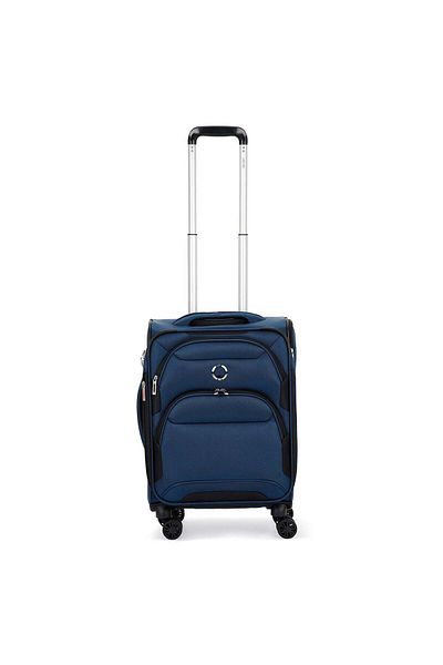 Delsey Sky Max 2.0 55cm Softcase Expandable 4 Double Wheel Cabin Lugggae Trolley Blue