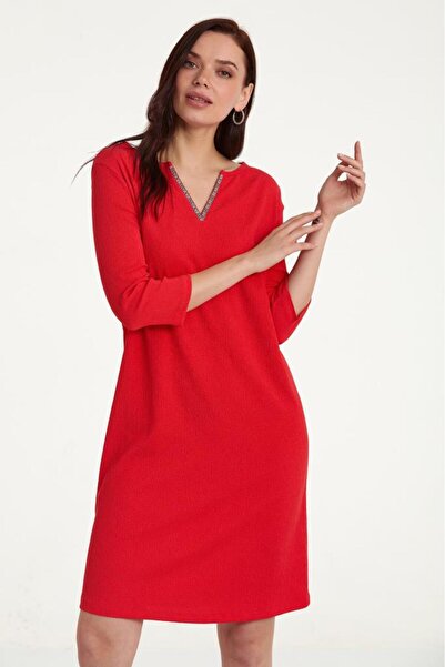 İKİLER Damla Yaka 3/4 Kol Elbise 023-2504