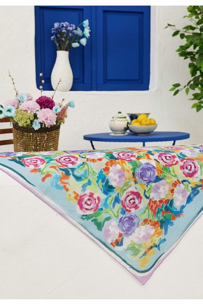 Fresh Pink Poppy Patterned Cotton Scarf