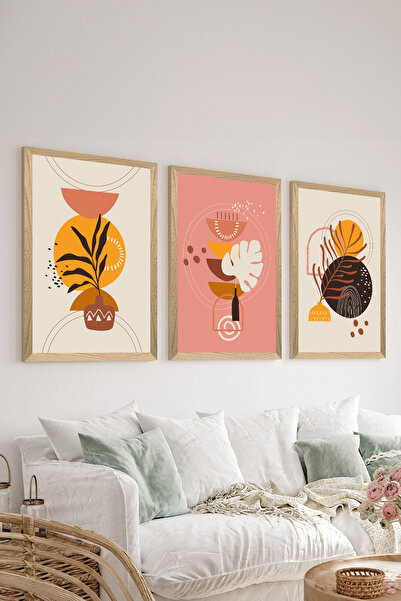 Artavessa طقم طاولة ملصقات MDF مكون من 3 قطع بإطار خشبي - مجموعة 118