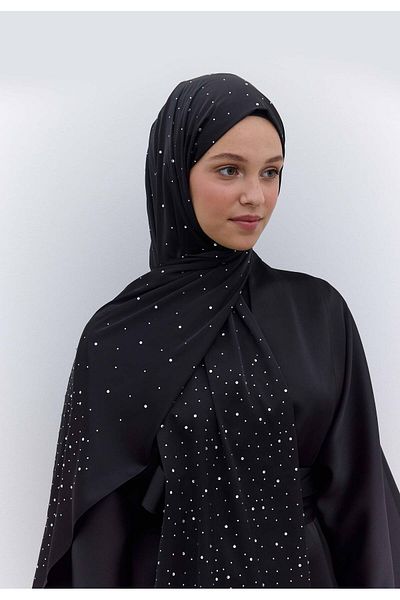 Fresh Silky Shawl with Black Silver Strass Stones