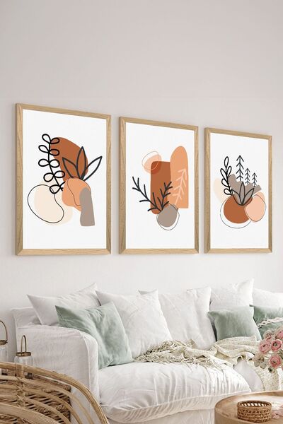 Artavessa طقم طاولة ملصقات MDF مكون من 3 قطع بإطار خشبي - مجموعة 122