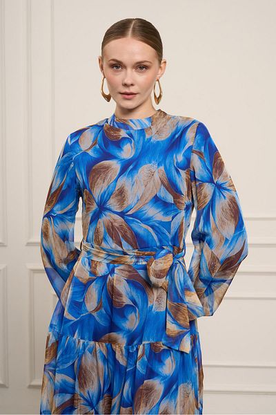 FTZ WOMEN Women's Silk Chiffon Dress Saks Blue 31058