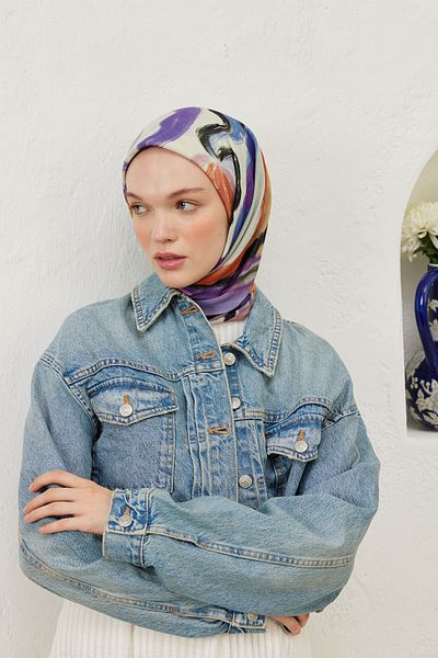 Fresh Cotton Voile Scarf - Dried Rose Patterned Color Waves