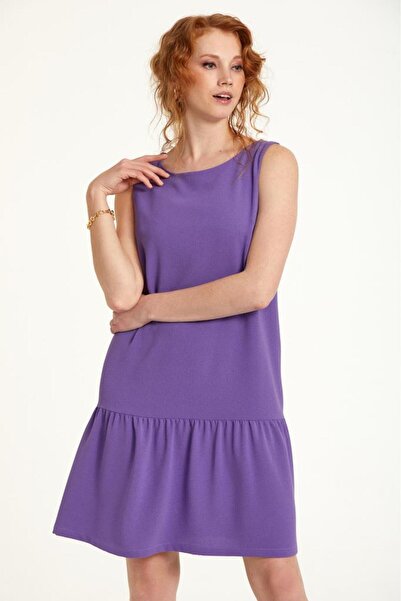 İKİLER Eteği Volanlı Kolsuz Elbise 023-4009