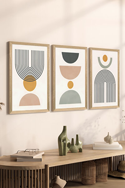 Artavessa طقم طاولة ملصقات MDF مكون من 3 قطع بإطار خشبي - مجموعة 86