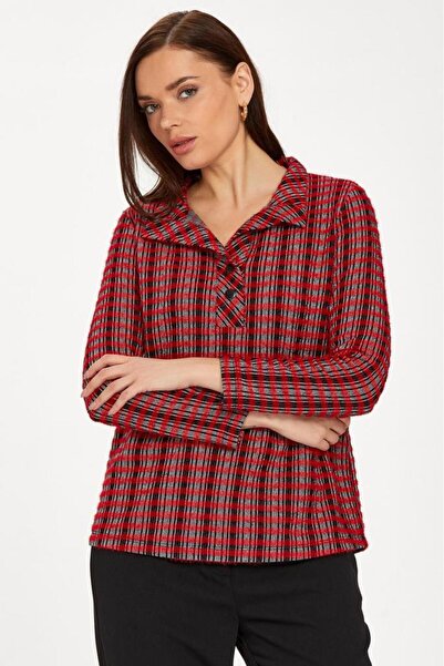 İKİLER Yakası Çıtçıtlı Uzun Kol Triko Bluz 234-1700