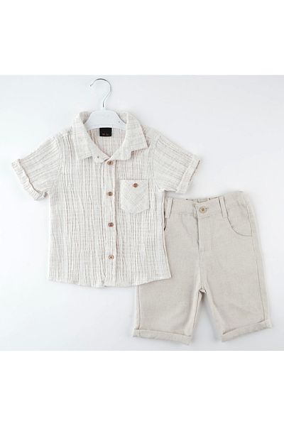 Mc Emirix Kids Wear Lycra Pocket Shirt 2 Piece Set Short Sleeve