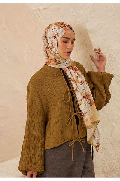 Fresh Linda Patterned Ramı Shawl - Sahara