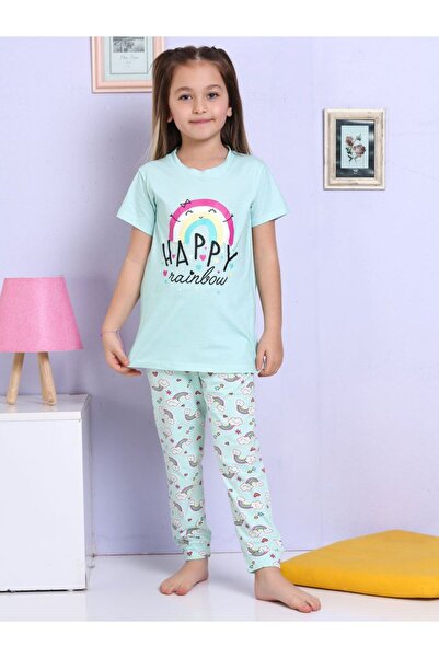 Little Miny Kids Minykids Rainbow Patterned Turquoise Pajama Set