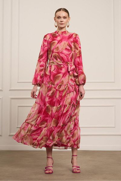FTZ WOMEN Rochie Ftz din șifon de mătase pentru femei Fuchsia 31058