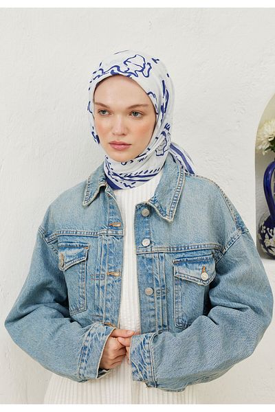 Fresh Summer Vibes Pattern Cotton Vual Scarf Blue