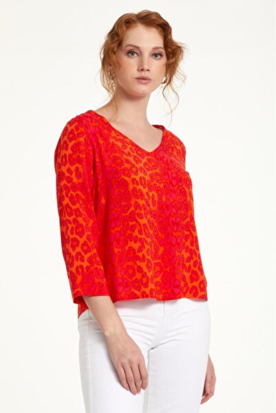 İKİLER V Yaka 3/4 Kol Bluz 023-3011