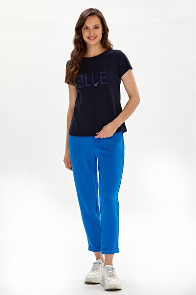 İKİLER Önü Nakışlı Kısa Kol Bluz 234-2120