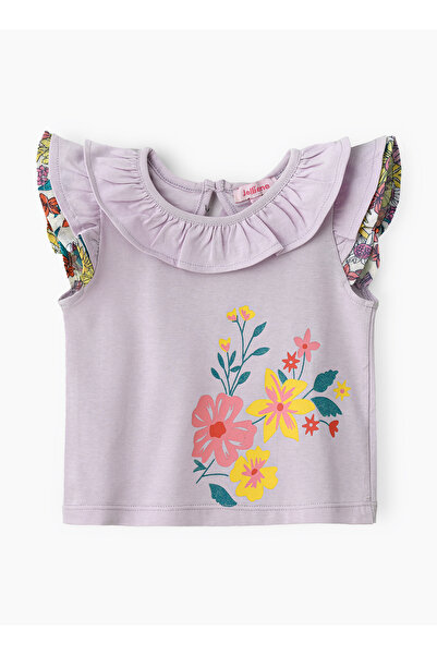 Basicxx Soft Purple Cotton Tank Top with Floral Print for Infant Girls