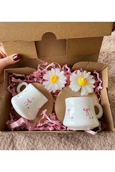 Flossy Design طقم كوب مزدوج مصنوع يدوياً مع هدية شمعة