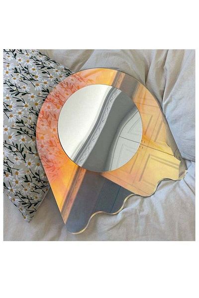 COOYA Portable Acrylic Mirror,wave Shape,suitable For Living Room,bedroom Or Decoration,40*38 Cm