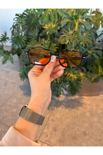 funeyes Lodin Black Framed Orange Glass Trending Oblique 2025 Unisex Sunglasses