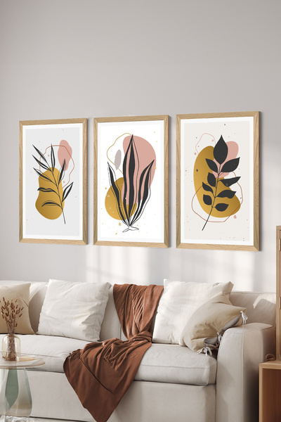 Artavessa 3 Piece Wood Frame Look MDF Poster Painting Set - Set 92