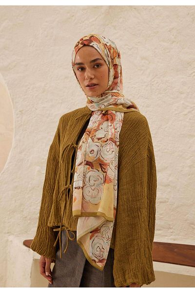 Fresh Linda Patterned Ramı Shawl - Sahara