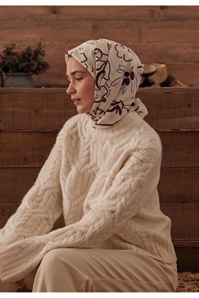 Freshscarfs Βαμβακερό μεταξωτό φουλάρι με σχέδιο Luna σε χρώμα βερίκοκο