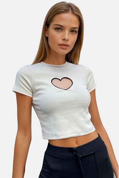 VAGGON Beautiful Ecru Crew Neck Blouse Vgn-X9572-2