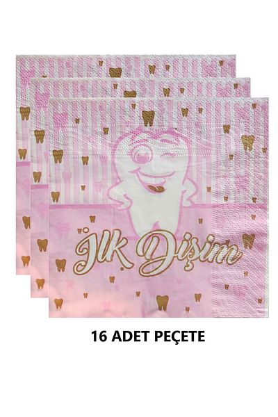 Parti dolabı 16 Pieces My First Tooth Pink Napkin Tooth Wheat Party