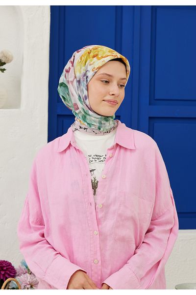 Fresh Colour Garden Pattern Cotton Vual Scarf Powder
