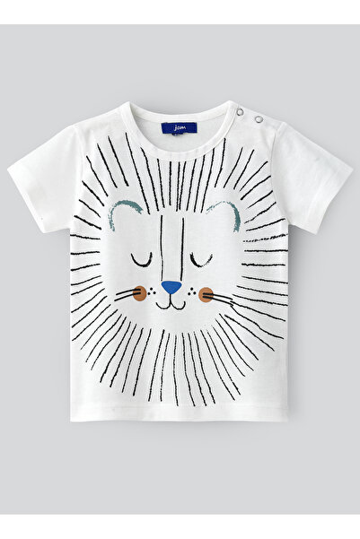 Basicxx Serene Lion Face Graphic Cotton T-Shirt for Boys - White