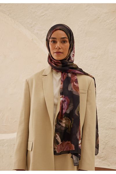 Fresh Ramie Shawl - Dried Rose Summer Rose Patterned