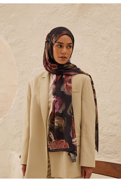 Fresh Ramie Shawl - Dried Rose Summer Rose Patterned