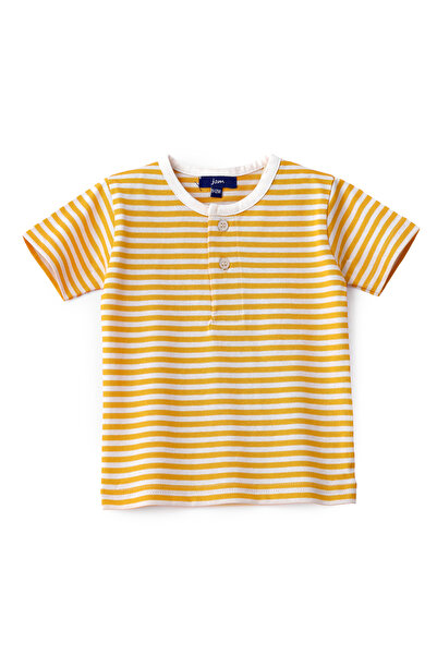 Basicxx Boys' Yellow Striped Cotton Polo T-Shirt
