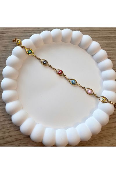 Mia Gold Color Steel Bracelet with Evil Eye Bead Detail