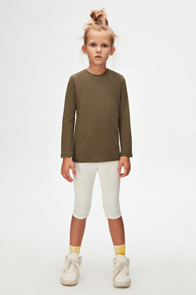 LOVETTI Kamuflaj Yeşil Basic Unisex Çocuk Mevsimlik Sıfır Yaka Uzun Kollu Tişört