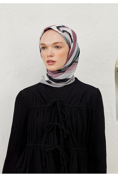 Fresh Cotton Voile Scarf - Lavender Colored Color Waves Pattern