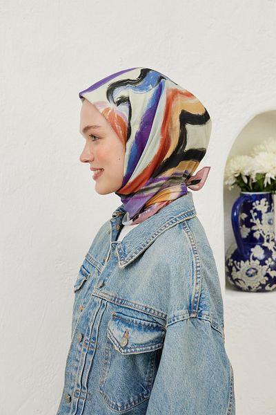 Fresh Cotton Voile Scarf - Dried Rose Patterned Color Waves