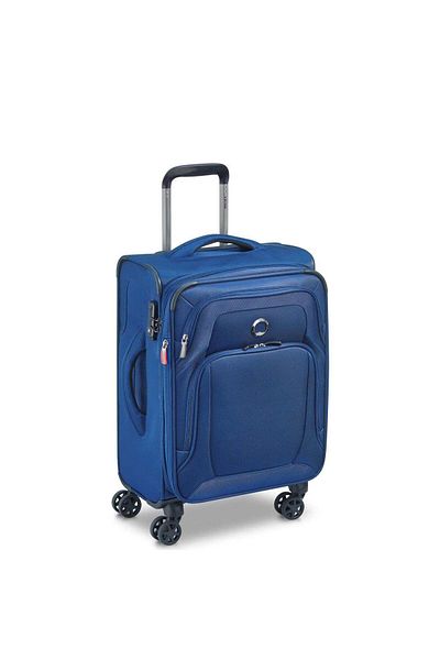 Delsey Optimax Lite 55cm Hardcase Expandable 4 Double Wheel Cabin Luggage Trolley Blue