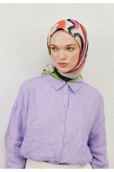 Fresh Green Cotton Voile Scarf - Color Waves Pattern