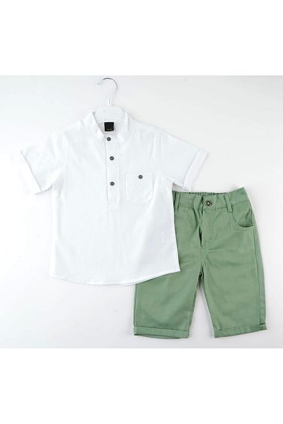 Mc Emirix Kids Wear Dominant Collar Half Placket Short Sleeve Shirt 2 Piece Set