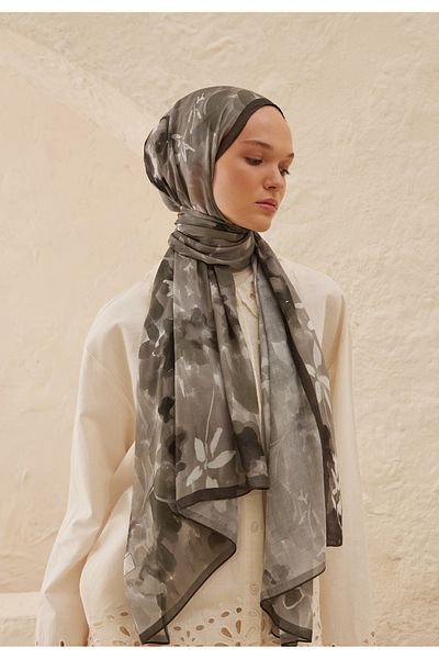 Fresh Lizzzy Patterned Ramie Shawl - Smoked