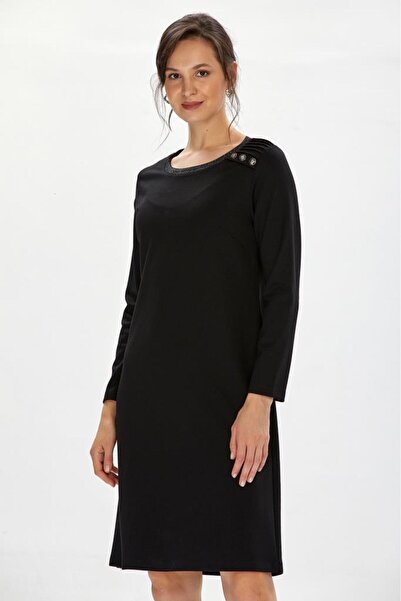 İKİLER Yakası Sim Bantlı Omzu Düğmeli Elbise 234-2502