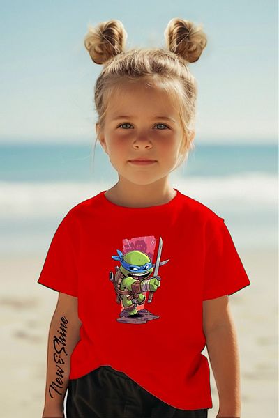 New Shine Ni̇Nja Turtles Printed Oversi̇Ze Children's T-Shi̇Rt