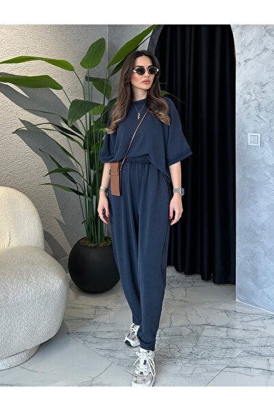 My Blog Sötétkék mosott kerékpáros nyakú modális öltöny - 8559